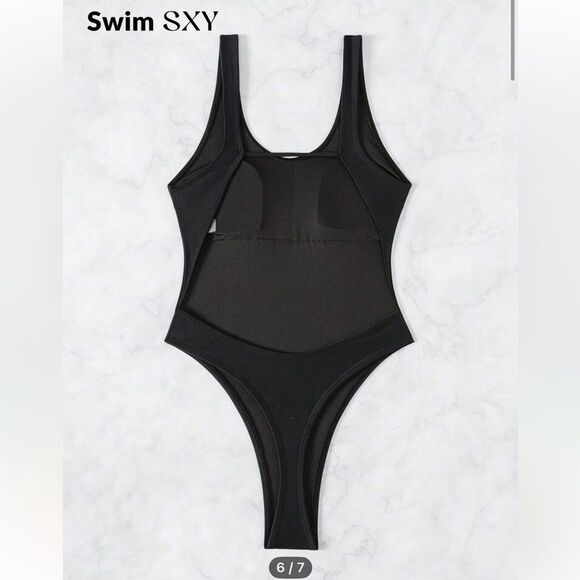 NWOT SHEIN BLACK THONG ONE PIECE SWIMSUIT - Picture 3 of 7